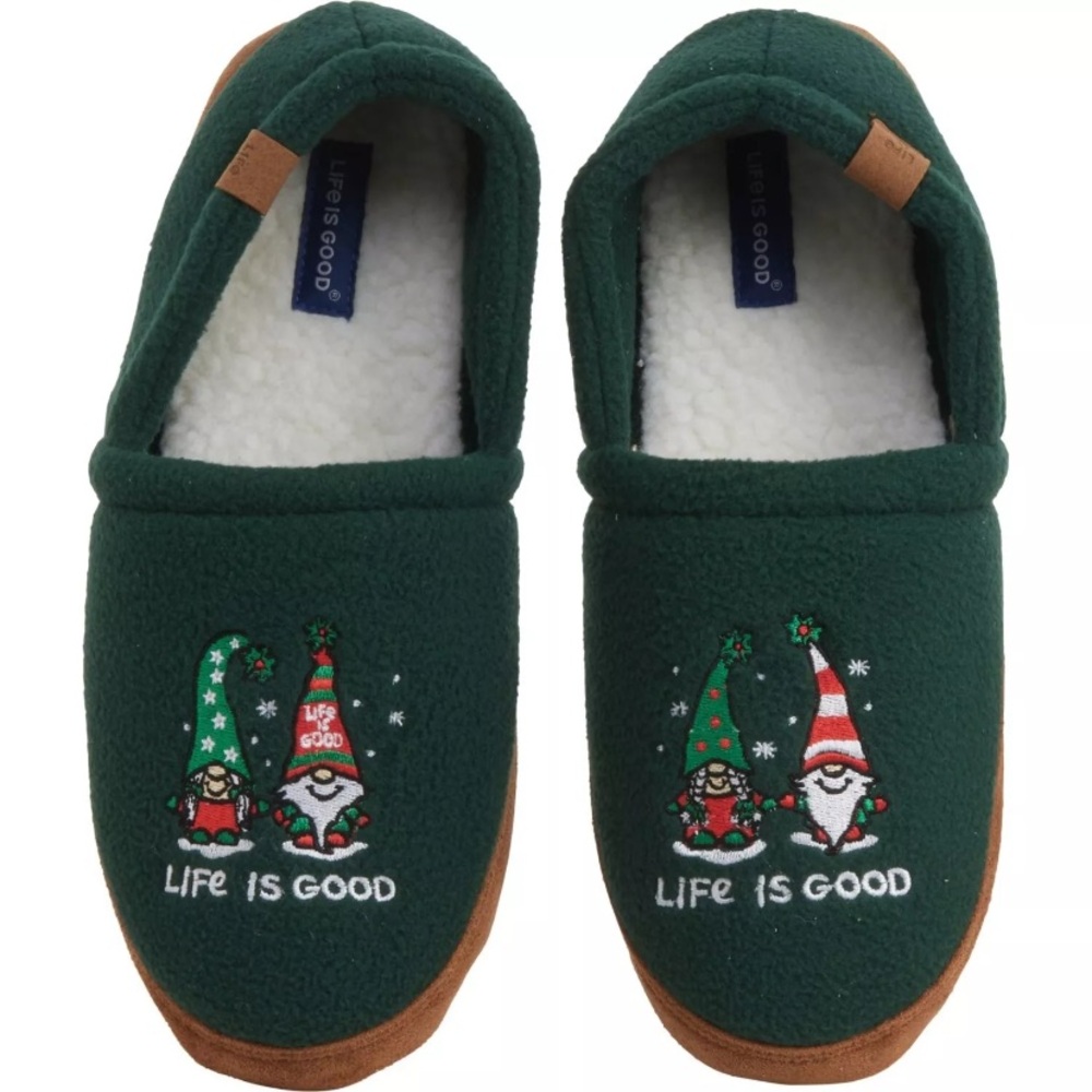 Women’s LIFE IS GOOD fleece Clog SLIPPERS Gnomes Spruce GREEN SIZE 6 new in box